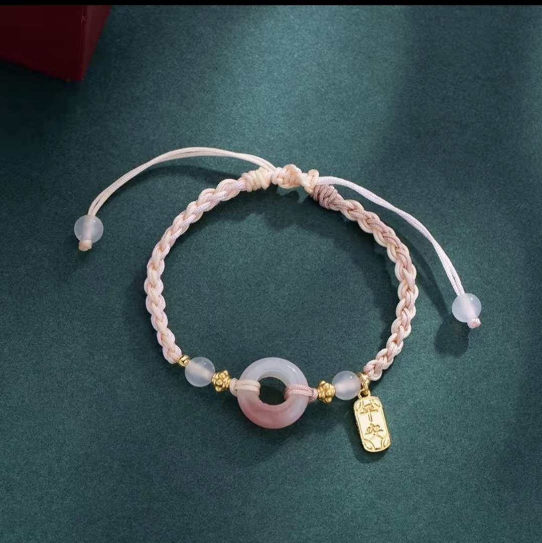2024网红爆款桃之夭夭平安扣粉色手工编织桃花手链