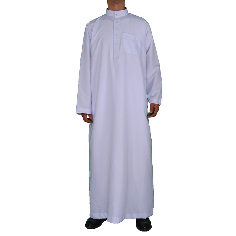 外贸涤纶现货中东男装批发 光板立领卡塔尔阿拉伯大袍中东服饰