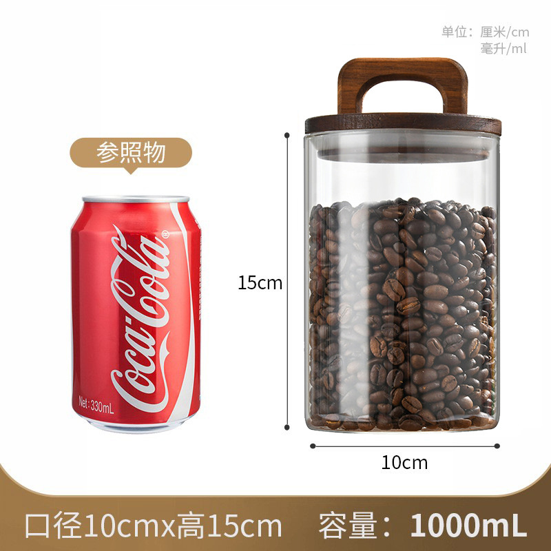 美式把手木盖玻璃茶叶罐零食收纳咖啡豆玻璃罐展示圆形密封罐密封罐收纳罐玻璃包装瓶详情图4