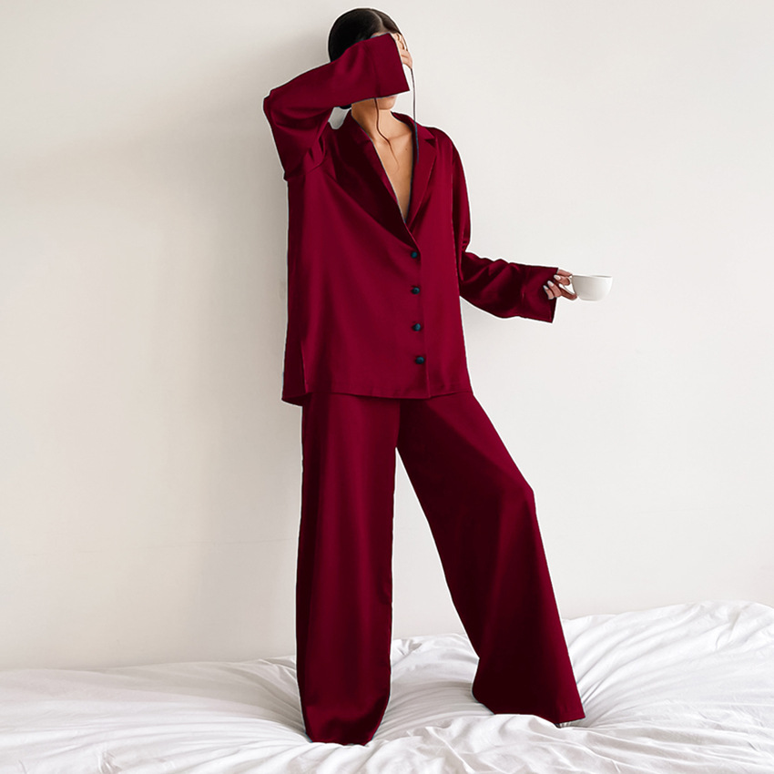 Original Soft And Cool Two-Piece Set Of French Casual Cardigan Plus-Size Ice Silk Pajamas For Women Fashion Loose Ladies Spring Home Wear Item Picture