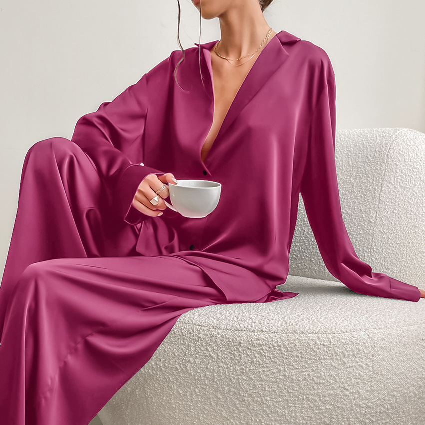 Original Soft And Cool Two-Piece Set Of French Casual Cardigan Plus-Size Ice Silk Pajamas For Women Fashion Loose Ladies Spring Home Wear Specification drawing