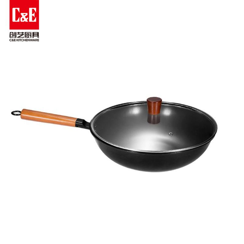 A new household wok from C&E Creative Kitchenware in Yiwu, made of precision cast iron without coating and non-stick for cooking Specification image