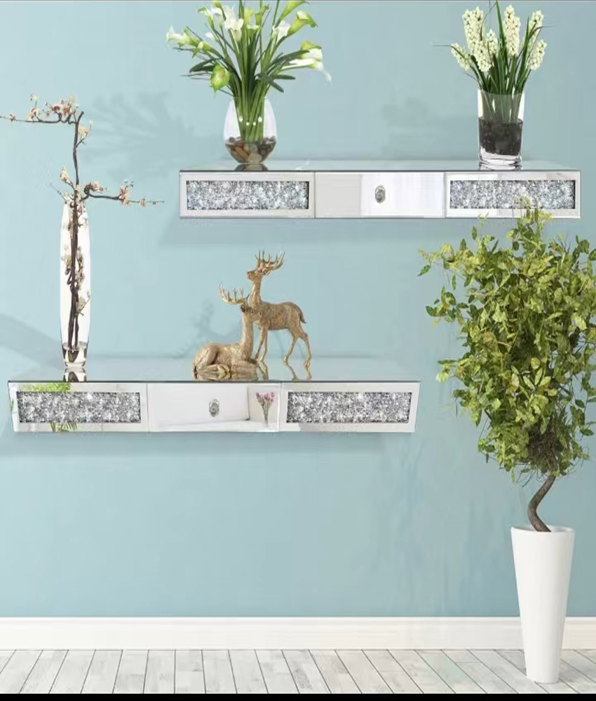 Factory Direct Sales Simple Explosion Grinding Beveled Edge Washing Mirror Bright Broken Drill With Drawer Glass Wall Shelf Study Living Room Wall Storage Rack details Picture