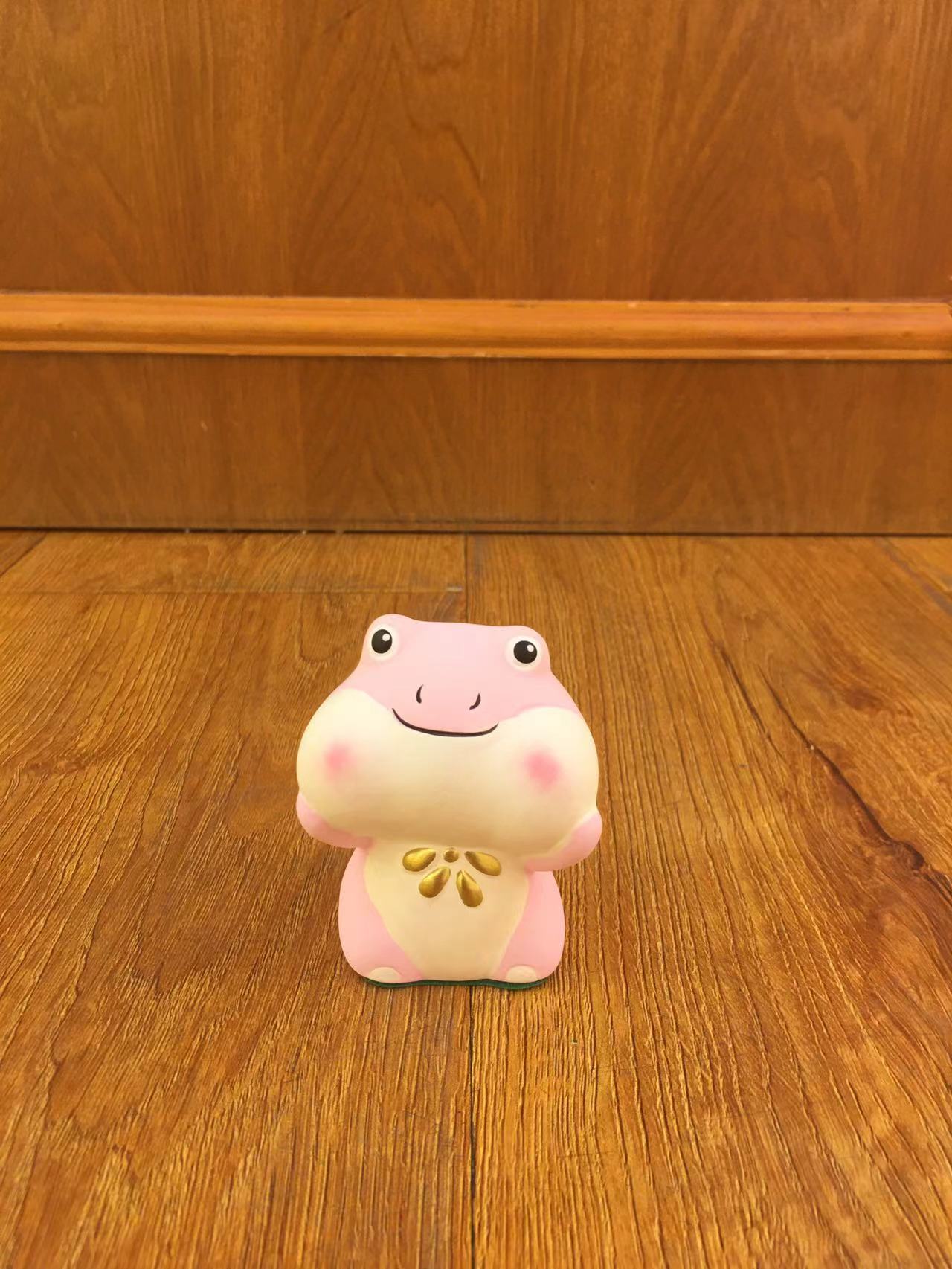 可爱大脸萌蛙粉色小摆件插花盆栽装饰品招财猫