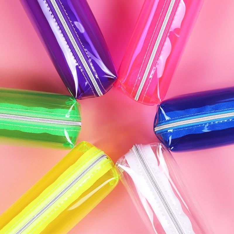 糖果色透明大容量笔袋纯色彩色软塑料学生铅笔袋开学男女文具袋图