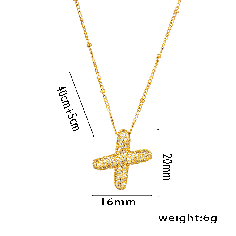 New cross-border European and American micro-inlaid zircon 26-letter pendant necklace, copper-plated 18K gold, fashionable, versatile and classic accessory detail image 3