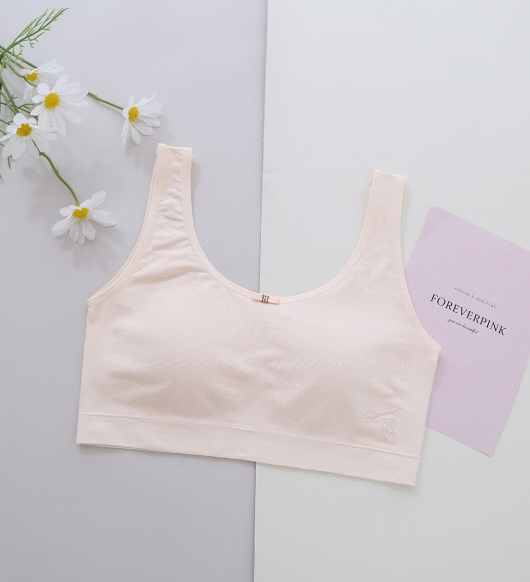 Girly light colored tie triangle fixed cup with extended shoulder strap breathable girly growth growth cotton vest Specification drawing