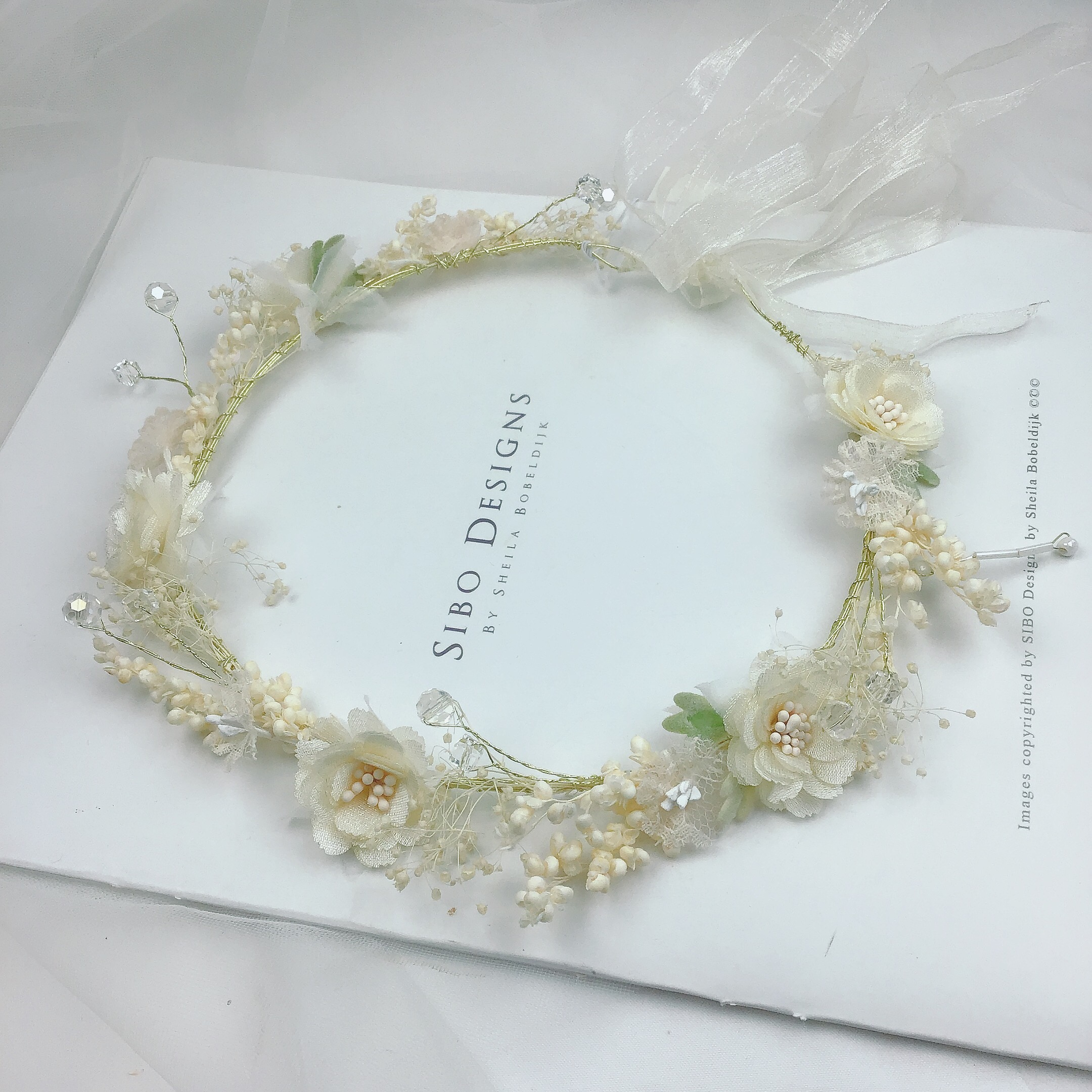 超仙白色花环头饰手工真干花花环发饰装饰度假演出拍照发饰