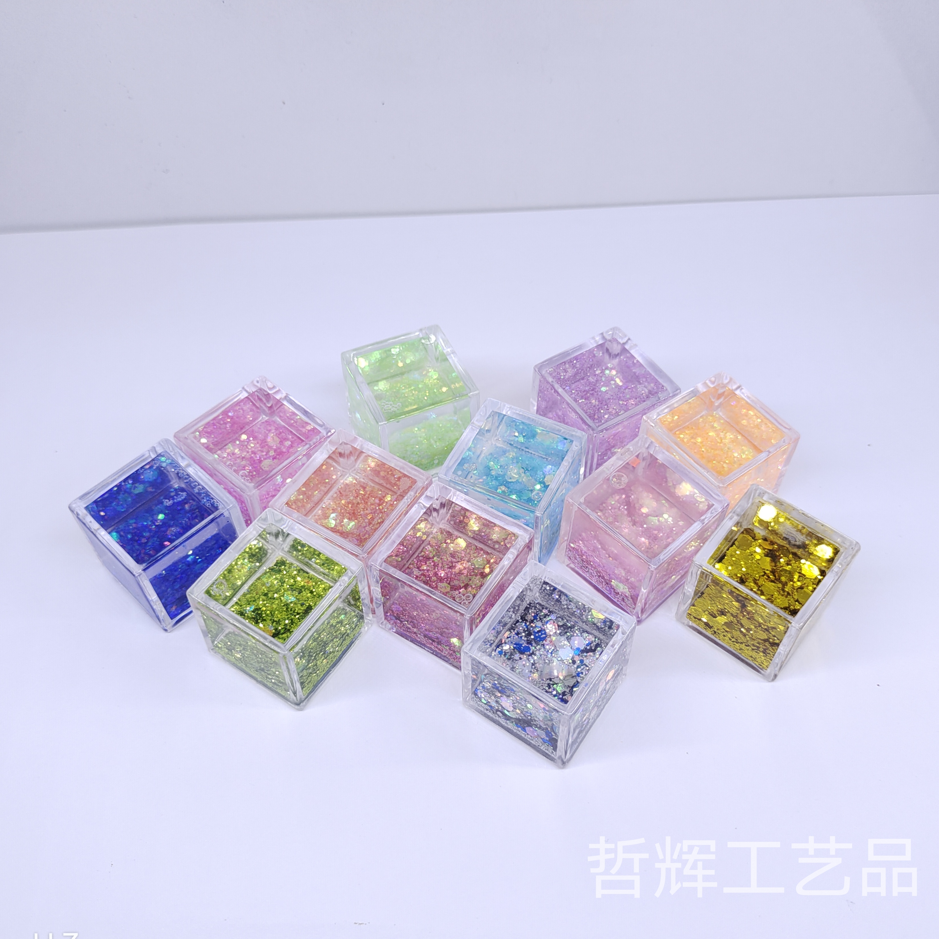 流沙冰块流沙骰子入水流沙摆件 咕卡砖流沙麻将手工DIY 细闪亮晶晶 拍照摆件 咕卡盘 明星周边 哲辉工艺品产品图