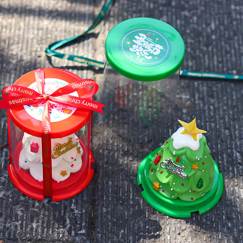 3英寸迷你圣诞喜庆红绿色透明烘焙蛋糕包装盒详情2