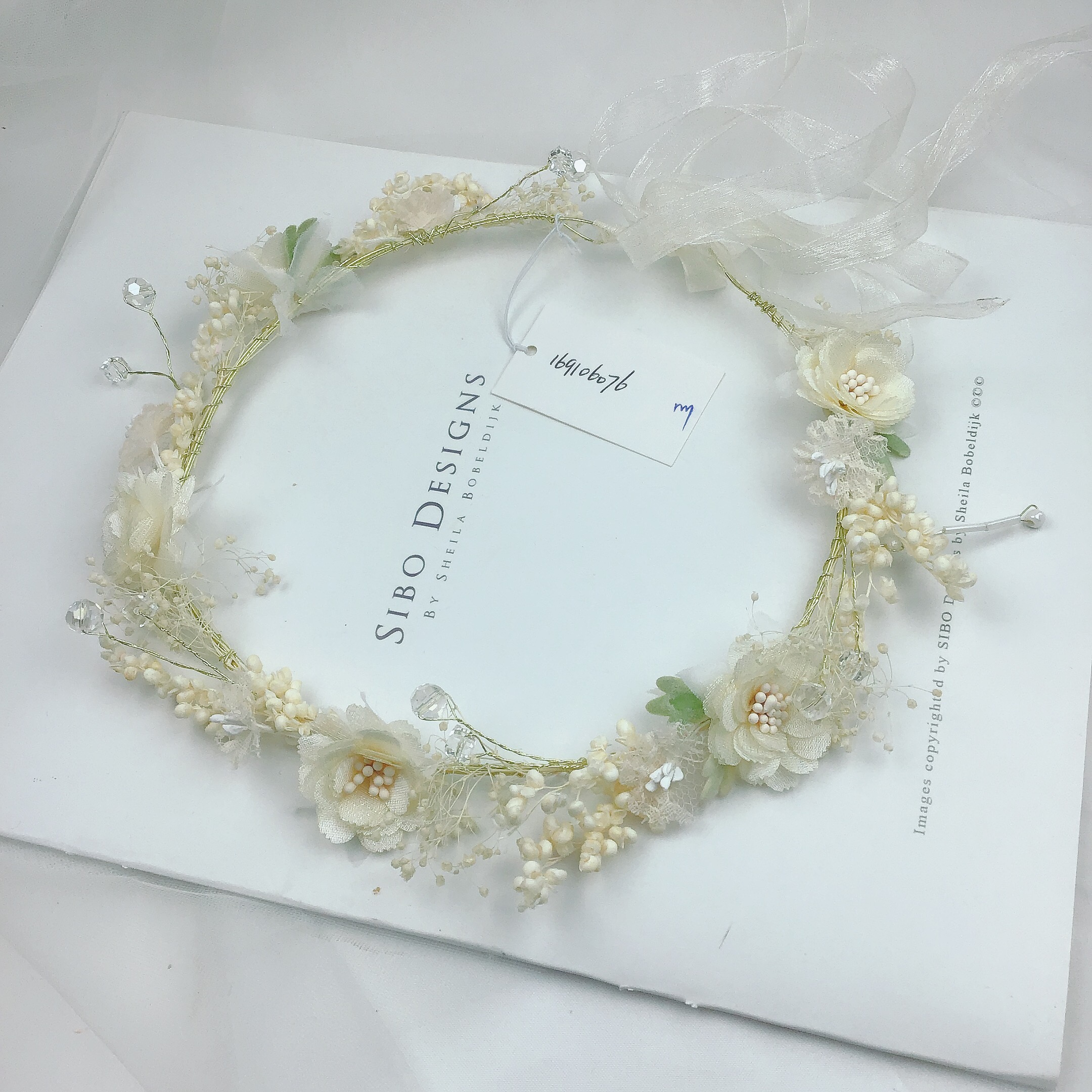 Super fairy-like white garland headwear, handcrafted genuine dried flower garland hair accessory, vacation performance photo hair accessory details Picture
