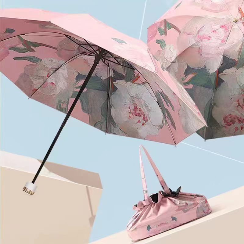 双面双花伞双层高颜值折叠防紫外线隔热小清新学生黑胶晴雨伞可爱