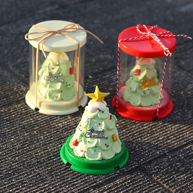 3英寸迷你圣诞喜庆红绿色透明烘焙蛋糕包装盒详情5