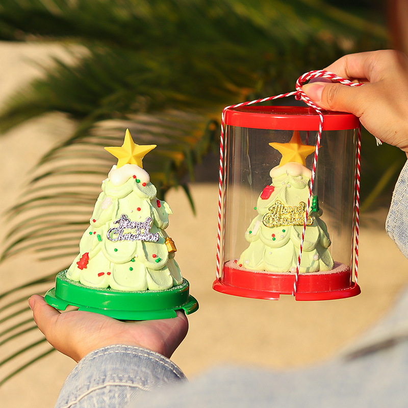 3英寸迷你圣诞喜庆红绿色透明烘焙蛋糕包装盒详情4