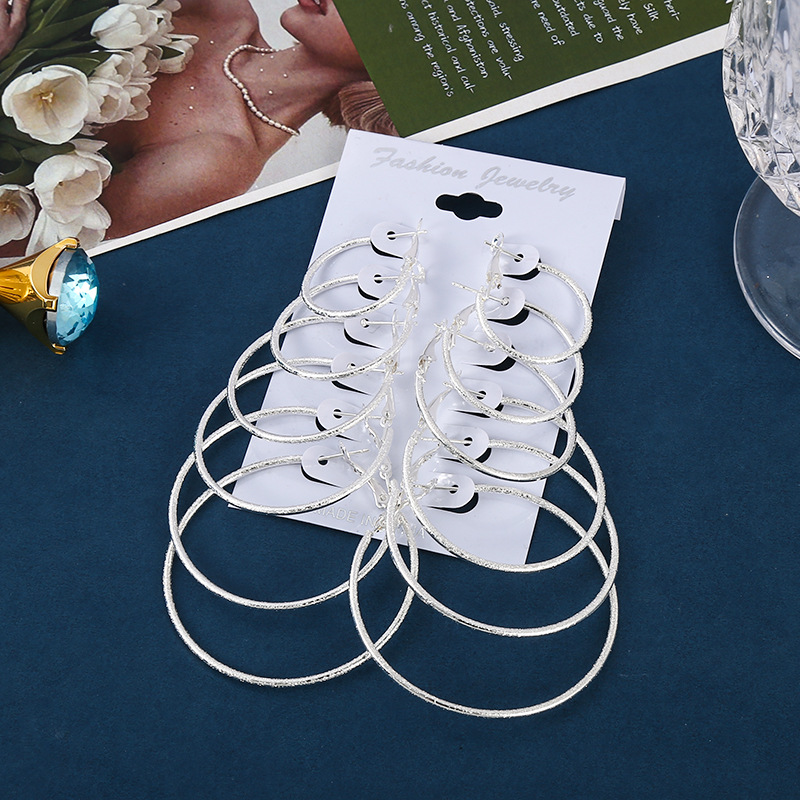 Ins Europe And The United States Earrings Women 1 Set Of 6 Pairs Of Frosted Plus Wave Size Earrings Combination Simple Fashion Earrings