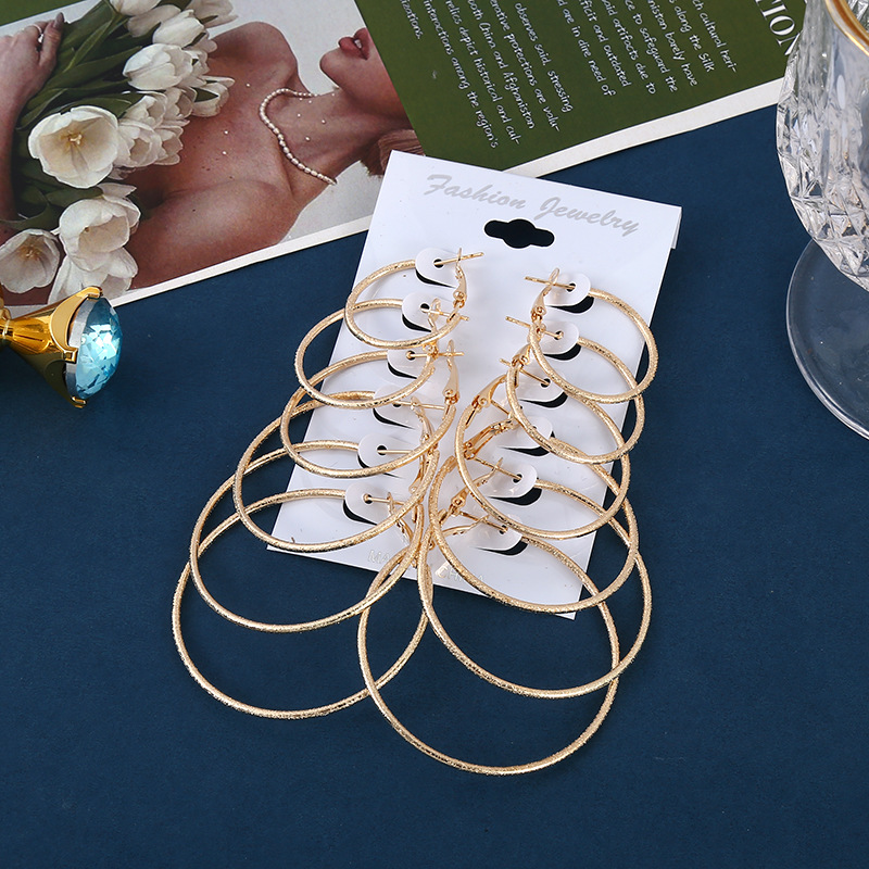 Ins Europe And The United States Earrings Women 1 Set Of 6 Pairs Of Frosted Plus Wave Size Earrings Combination Simple Fashion Earrings Item Picture