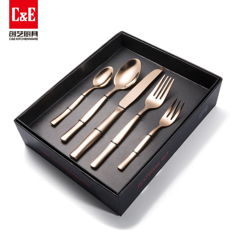 义乌好货 C&E创艺厨具玫瑰金不锈钢五件套餐具304食品级