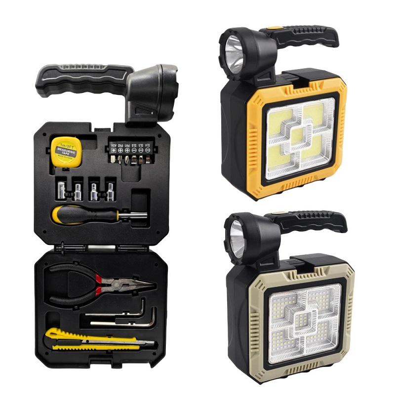 Solar-powered portable searchlight toolkit, flashlight, LED high-intensity camping tent light, home repair COB emergency light, USB charging work light, multi-functional portable toolbox, outdoor portable searchlight Application Scenario