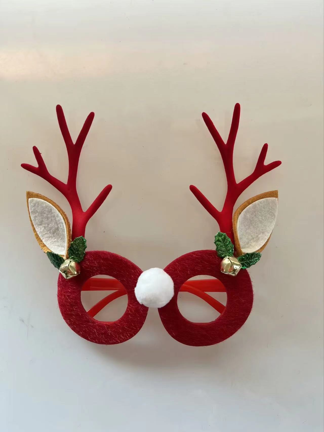 圣诞节大号麋鹿鹿角装扮眼镜镜框毛毡布艺高级感领结铃铛节日饰品