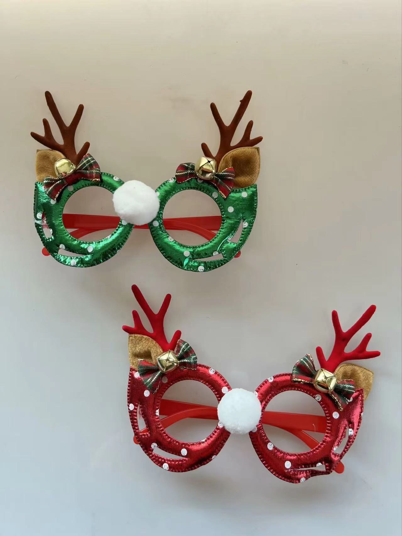 2025圣诞节植绒麋鹿鹿角装扮皮质眼镜镜框圣诞新年派对节日饰品