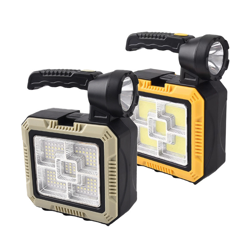 Solar-powered portable searchlight toolkit, flashlight, LED high-intensity camping tent light, home repair COB emergency light, USB charging work light, multi-functional portable toolbox, outdoor portable searchlight Item Picture
