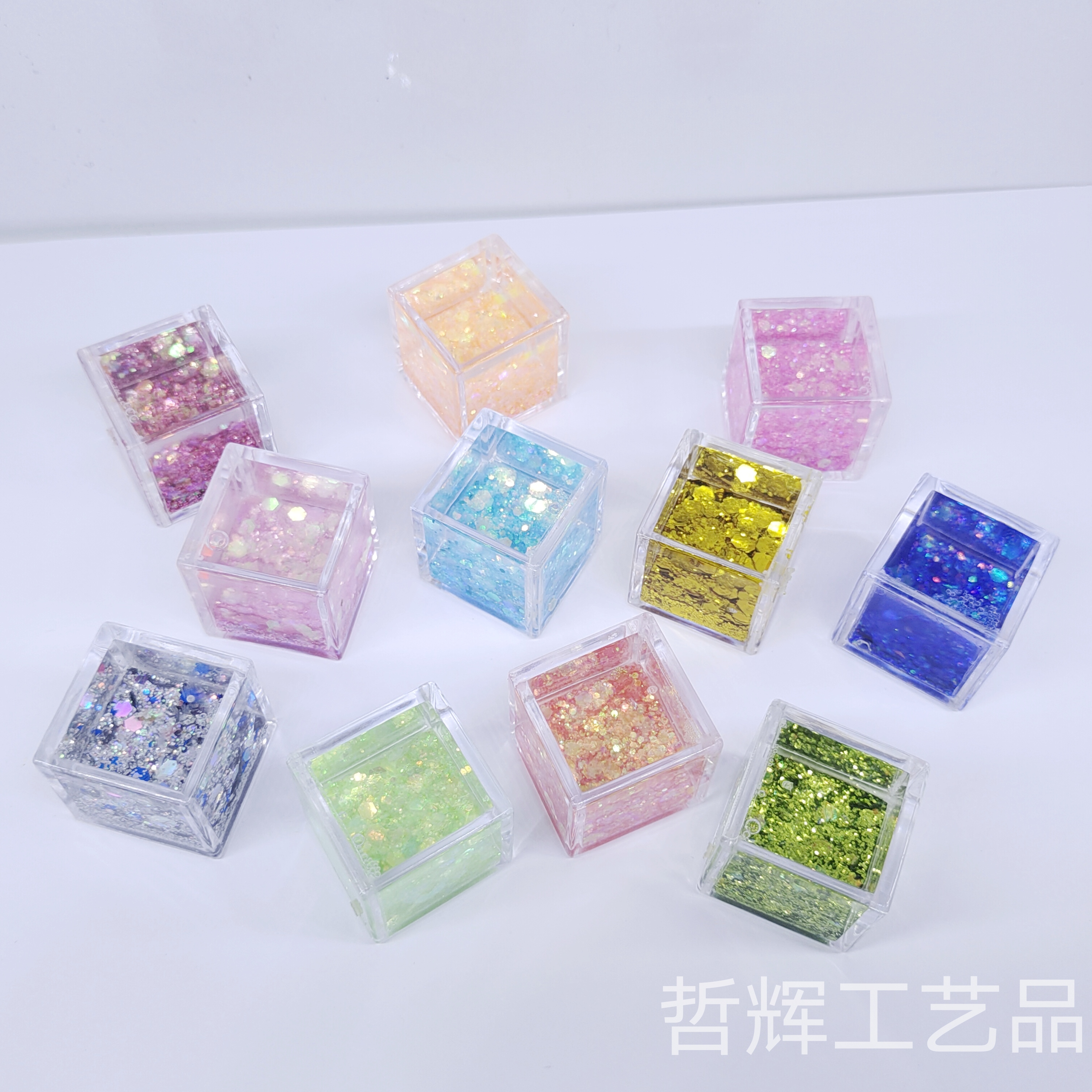 流沙冰块流沙骰子入水流沙摆件 咕卡砖流沙麻将手工DIY 细闪亮晶晶 拍照摆件 咕卡盘 明星周边 哲辉工艺品细节图