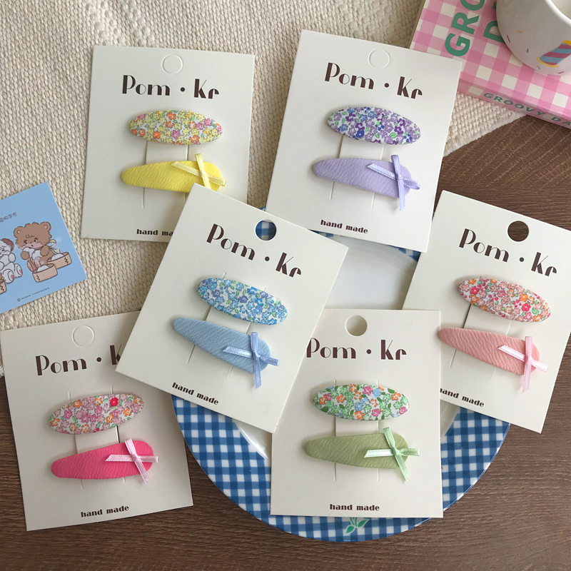 New oval fabric checkered bow print hair clips for children, fashionable and versatile side bangs hair clips and hair accessories Specification image
