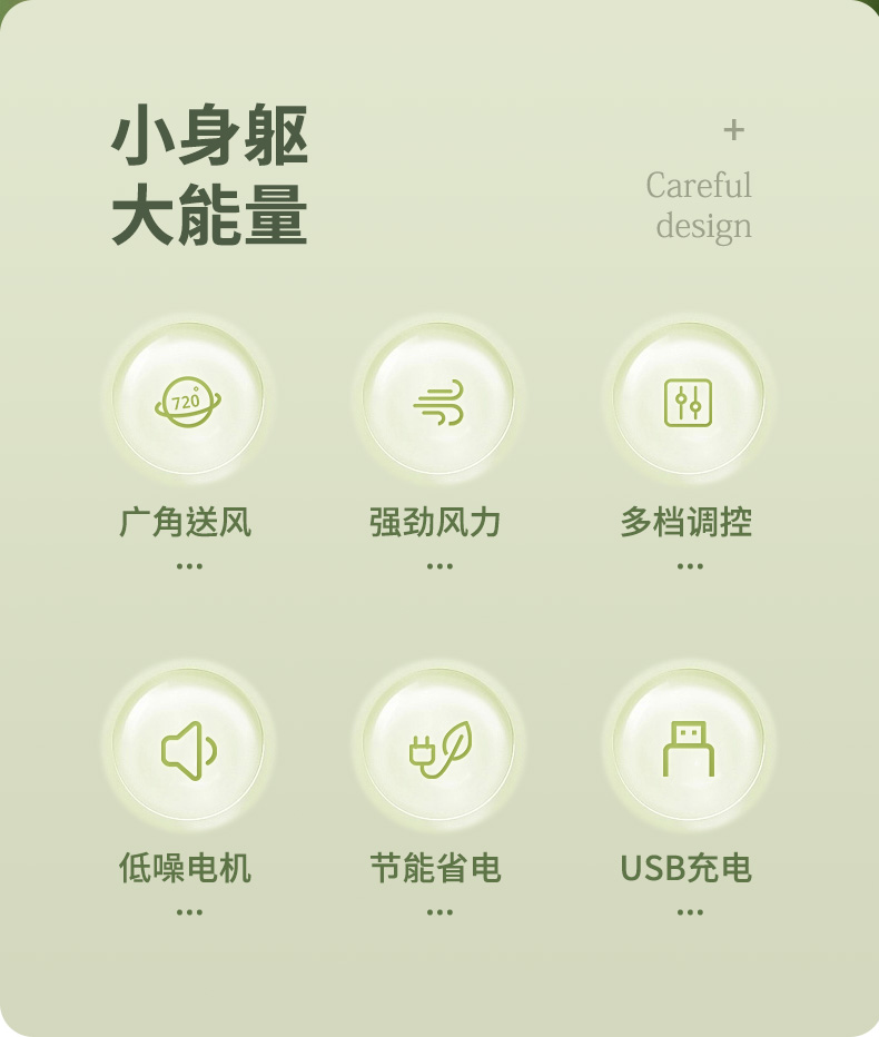 小U桌面风扇小风扇USB充电风扇三档风速仿生扇叶迷你风扇详情2