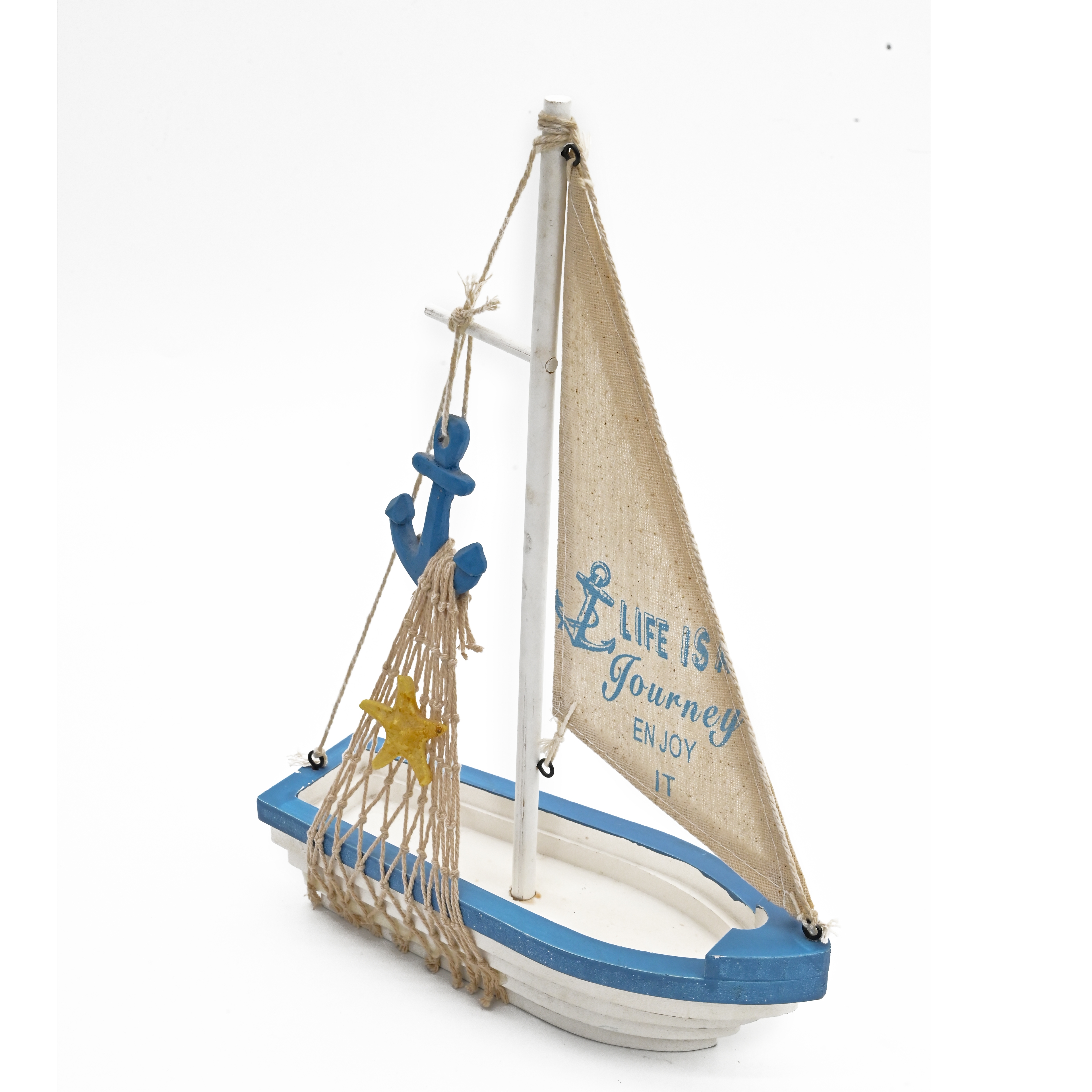 Mediterranean sailing boat model ornament, Smooth sailing, aged small wooden boat home creative desktop ornament decoration ZB1239 details Picture