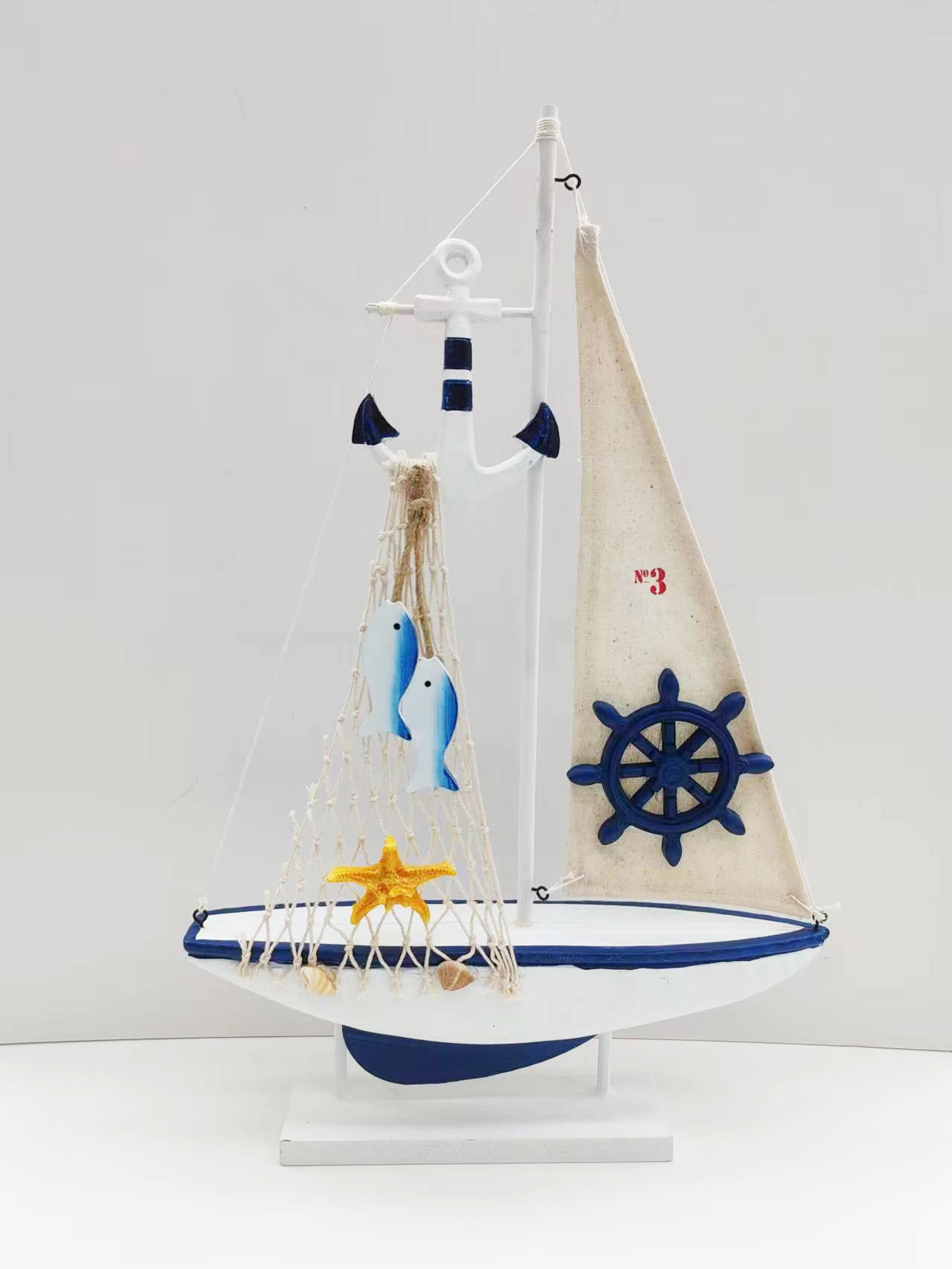 23W28地中海木质帆布小船模型摆件创意网店拍照道具装饰品礼品帆船