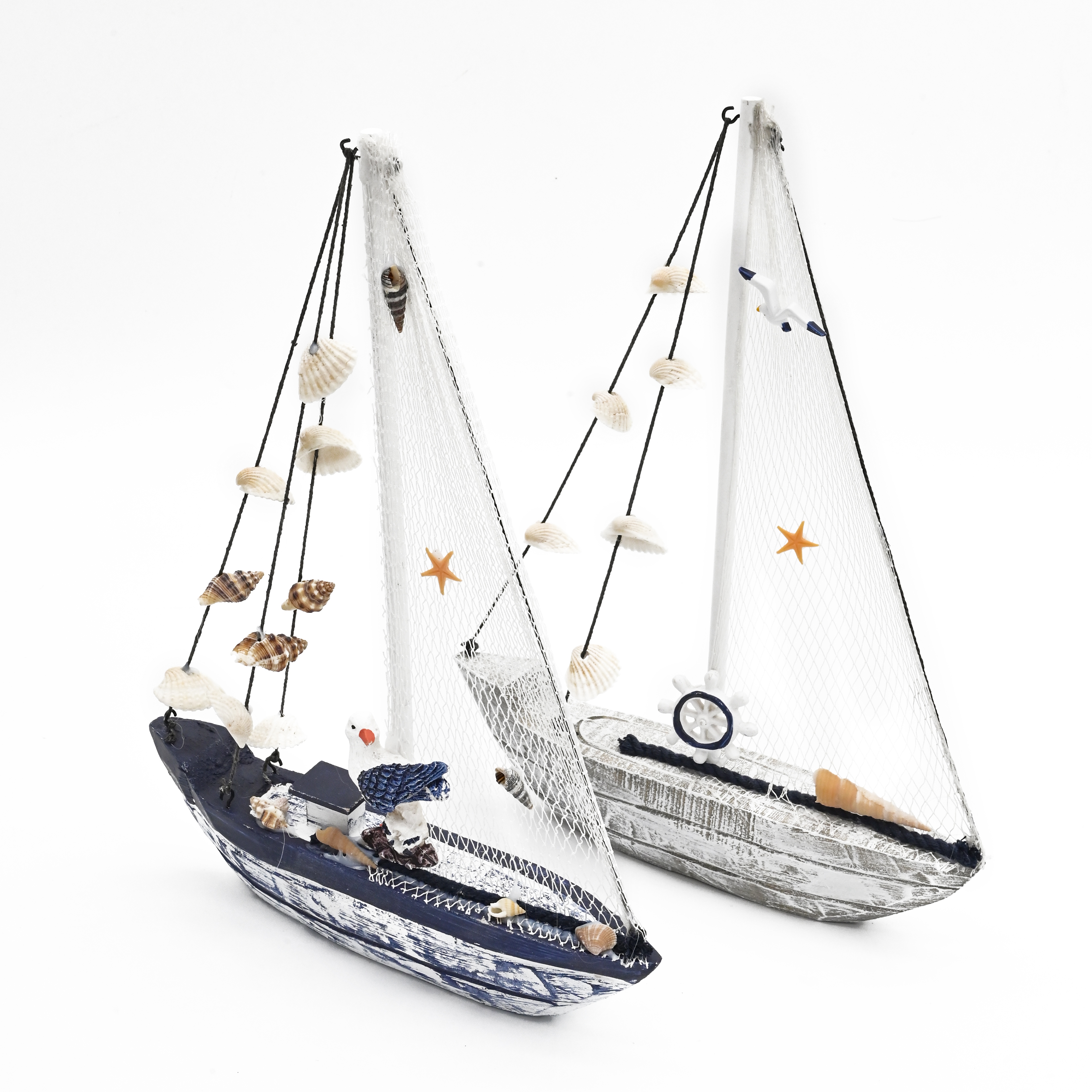 地中海家居饰品蓝白贝壳帆船做旧风格手工艺品礼品一帆风顺船中号贝壳船