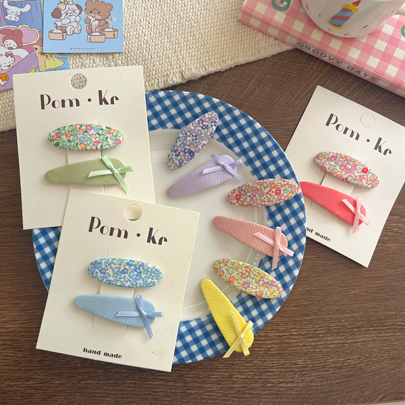 New oval fabric checkered bow print hair clips for children, fashionable and versatile side bangs hair clips and hair accessories