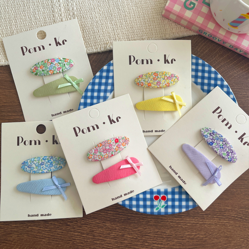 New oval fabric checkered bow print hair clips for children, fashionable and versatile side bangs hair clips and hair accessories details Picture