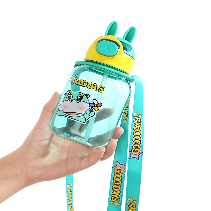 S98-9167 Cute children's Straw Cup, outdoor portable shoulder strap, shock-resistant plastic cup, student drinking water cup detail image 12