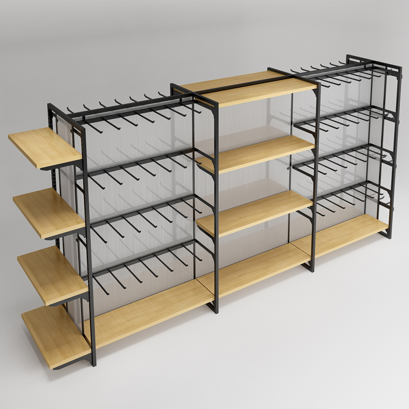 名创优品黑色钢木货架双面展示架百货店超市便利店精品店礼品店货架细节图