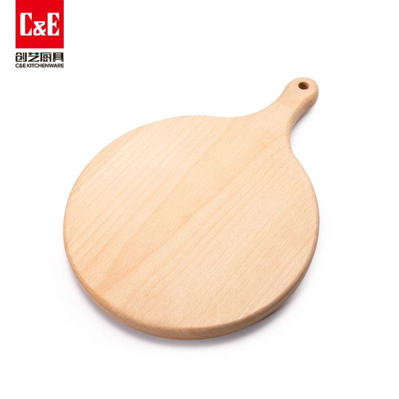 C&E Creative Kitchenware's new beech wood pizza board, a household round anti-corrosion and anti-mold pizza board with a handle, 20cm Specification image