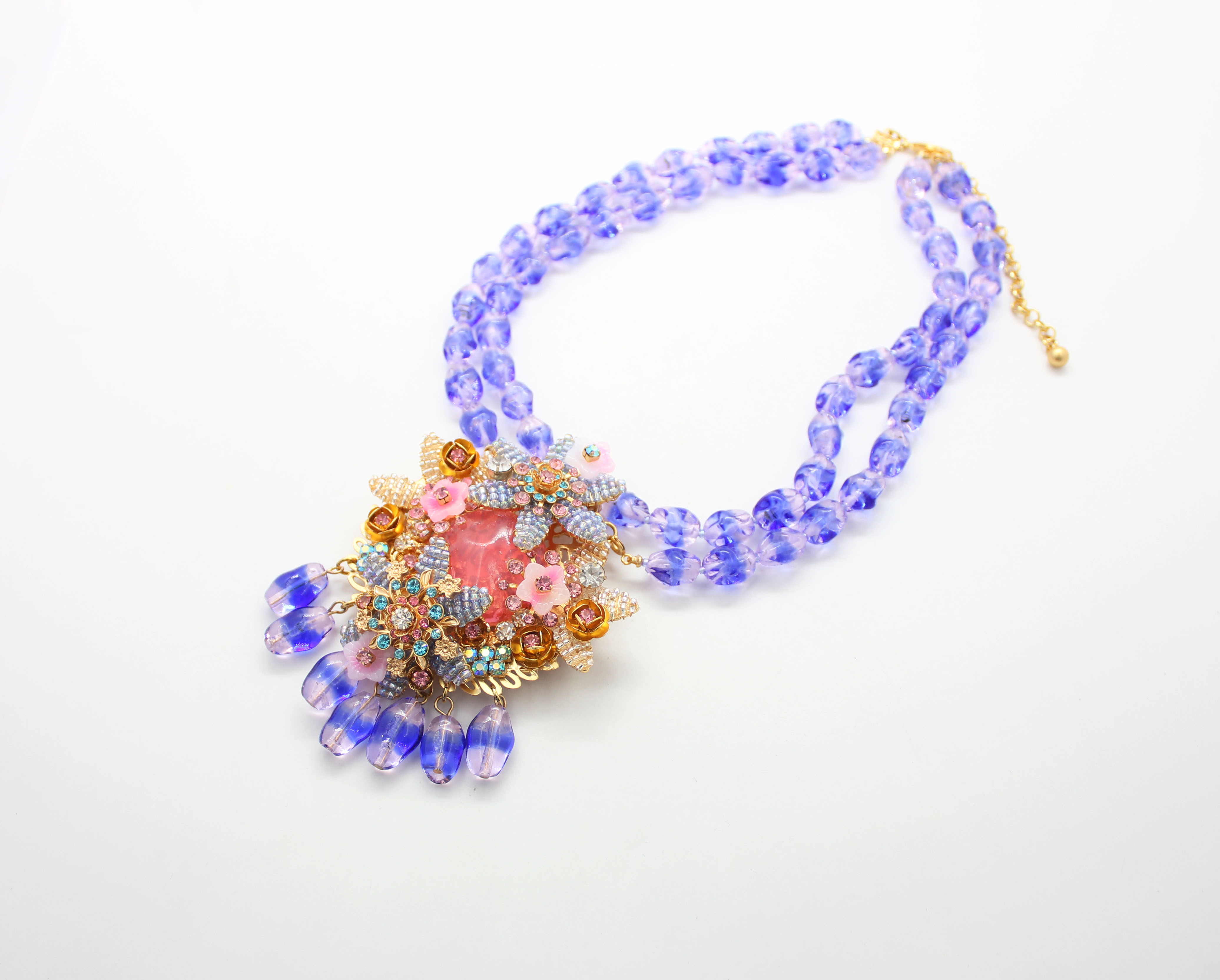 中古手工琉璃花朵项链