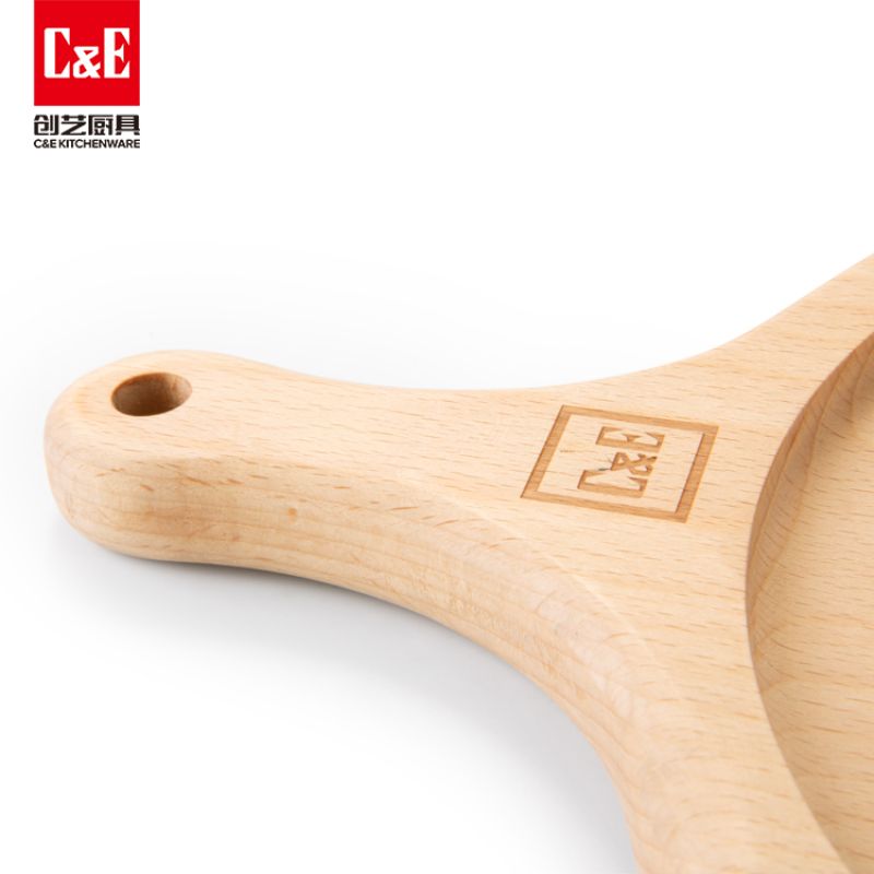 C&E Creative Kitchenware's new beech wood pizza board, a household round anti-corrosion and anti-mold pizza board with a handle, 20cm Item Picture