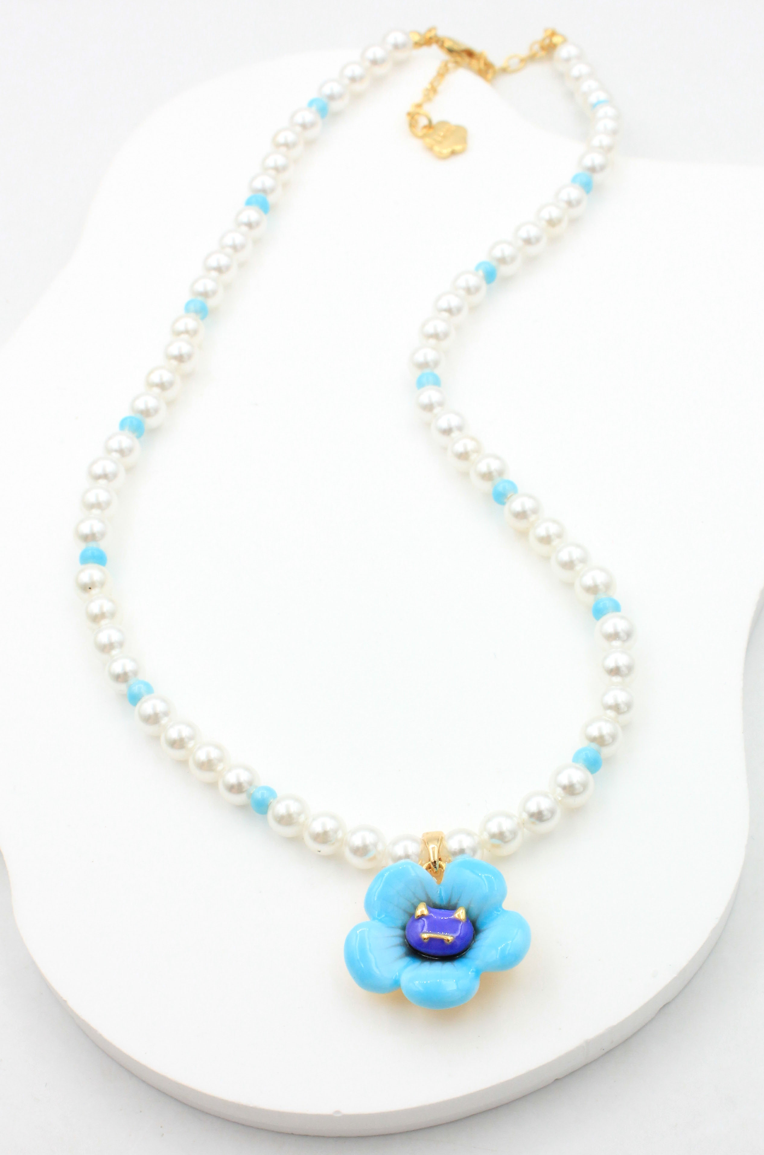 手工珐琅串珠花朵项链