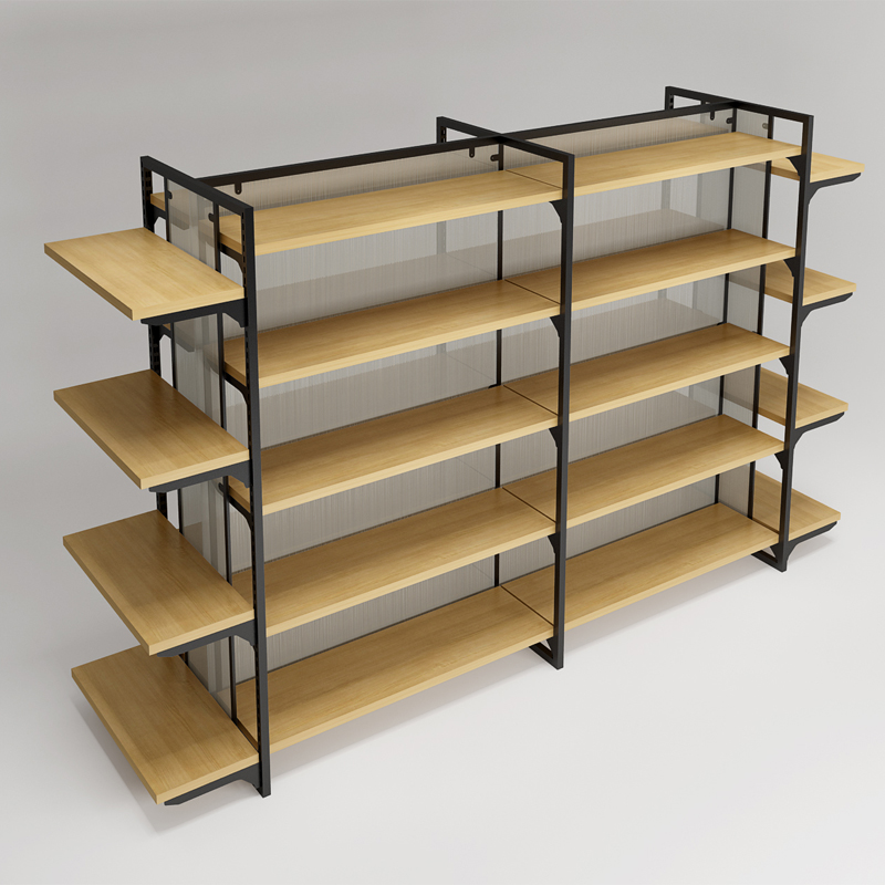 名创优品黑色钢木货架双面展示架百货店超市便利店精品店礼品店货架产品图