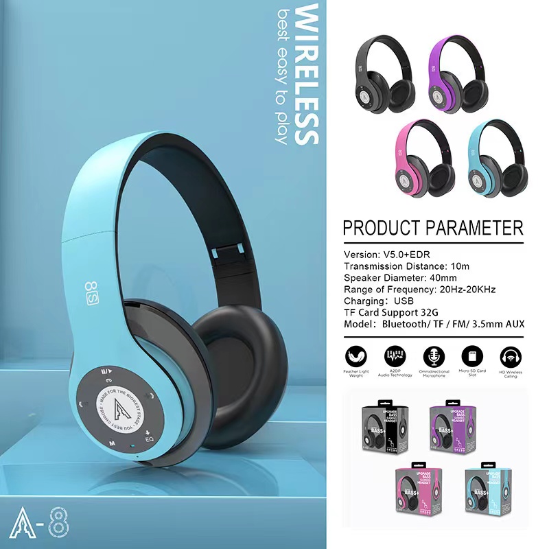A8S头戴式无线蓝牙耳机5.0重低音双边立体声插卡耳机