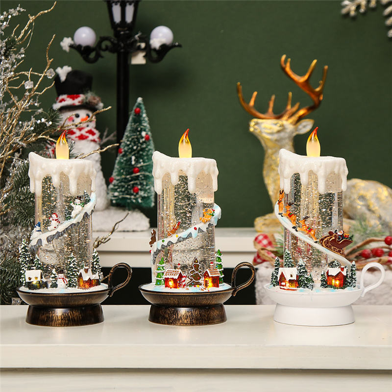 Christmas colorful candle cups, music boxes, snowflake crystal balls, music boxes, children's gift-giving scene ornaments details Picture