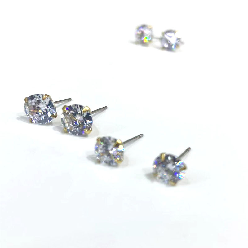 锆石耳钉四爪锆石爪带针配件饰品装饰耳环详情1