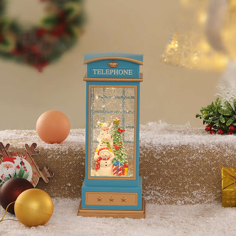 Christmas color phone booth, music box, snowflake crystal ball, music box, children's gift-giving scene display Item Picture