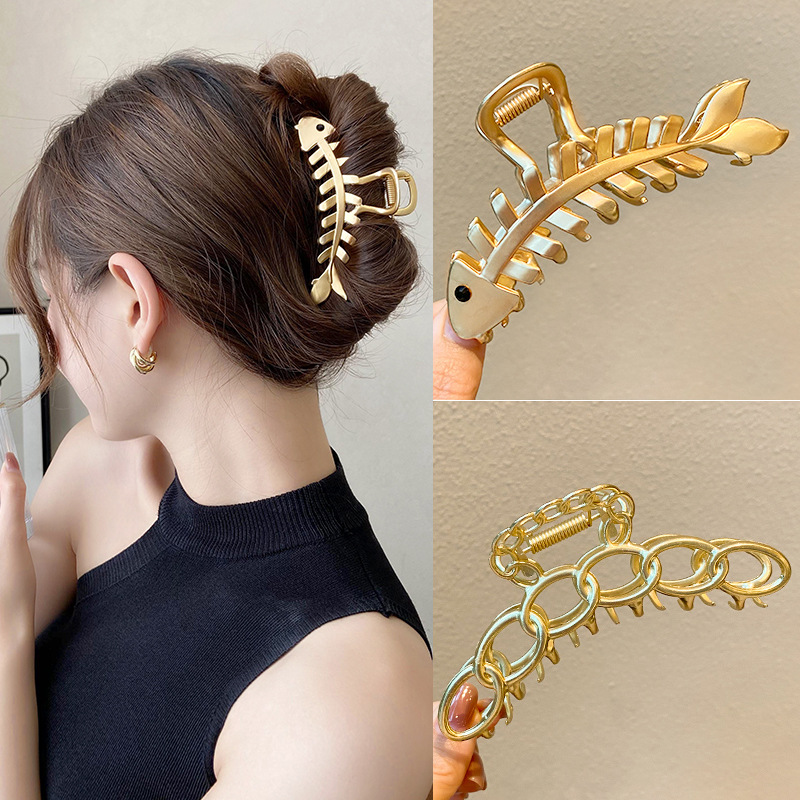 Fishbone grappling clips for women, Korean hairpins, elegant shark clips, large updo, headwear, metal hair grips and hairpins
