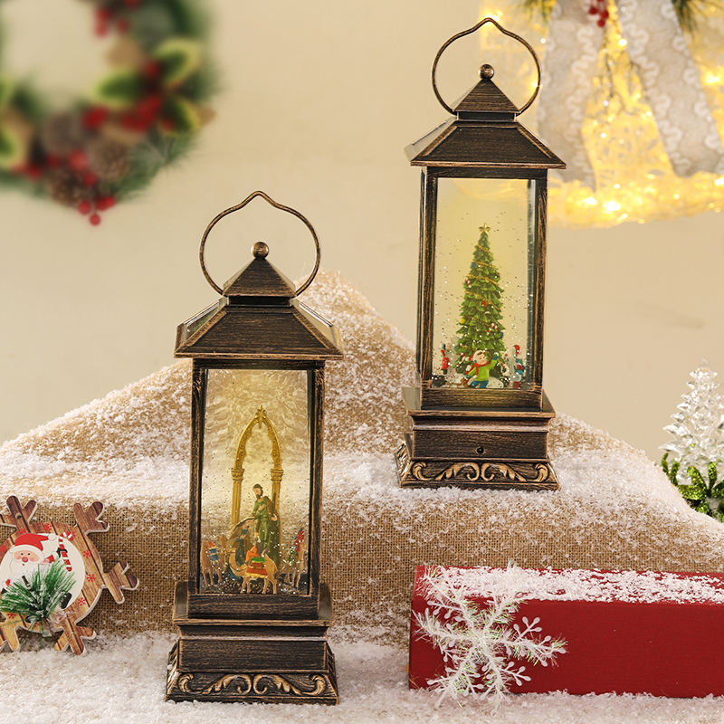 Christmas rotating rectangular night light, music box, snowflake crystal ball, music box, children's gift-giving scene display Item Picture