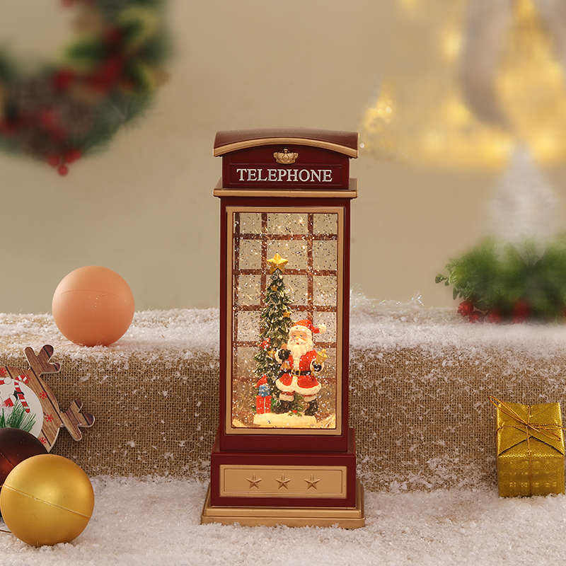 Christmas color phone booth, music box, snowflake crystal ball, music box, children's gift-giving scene display Specification image