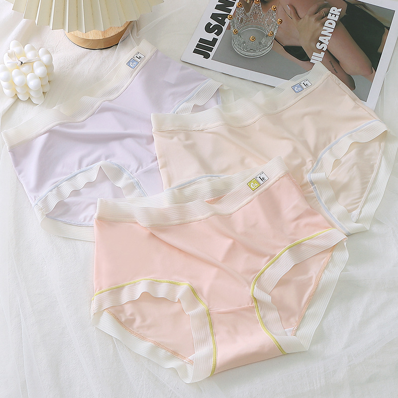 Comfortable and breathable naked sexy quick drying breathable mid-waist underwear for girls cute candy color one-piece women's briefs details Picture