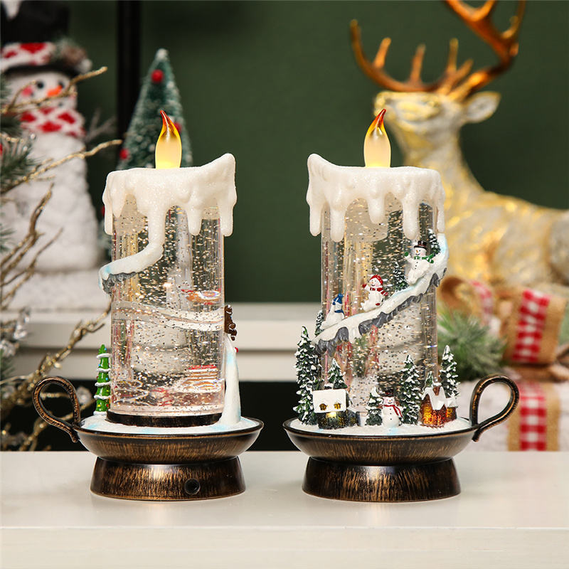 Christmas colorful candle cups, music boxes, snowflake crystal balls, music boxes, children's gift-giving scene ornaments Specification image