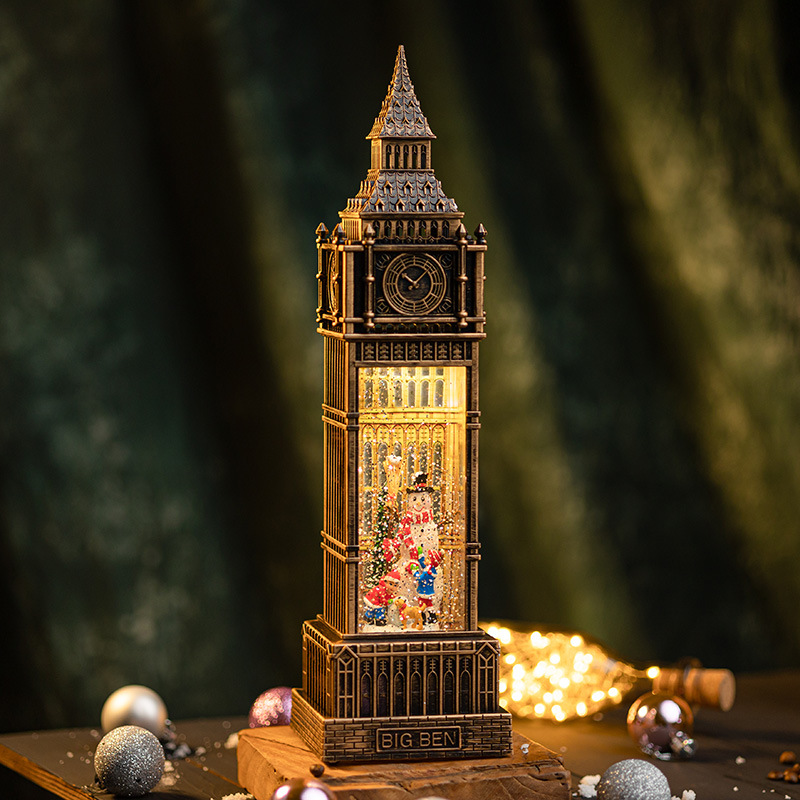 圣诞节大本钟音乐盒飘雪花水晶球八音盒儿童送礼物场景摆件细节图